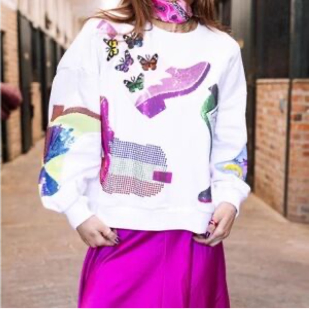 Queen of Sparkles Cowboy Boot Colorful Women's Sweatshirt  NWOT